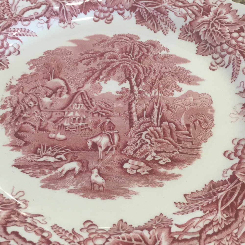 Booth’s British Scenery Vintage Plate A8024 Pink Vines Sheep & English Cottage - Picture 4 of 10